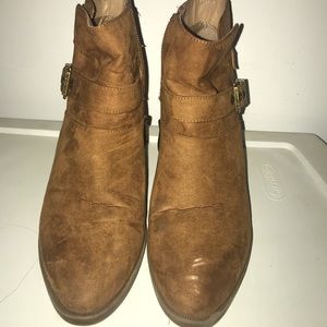 Tan heel suede booties